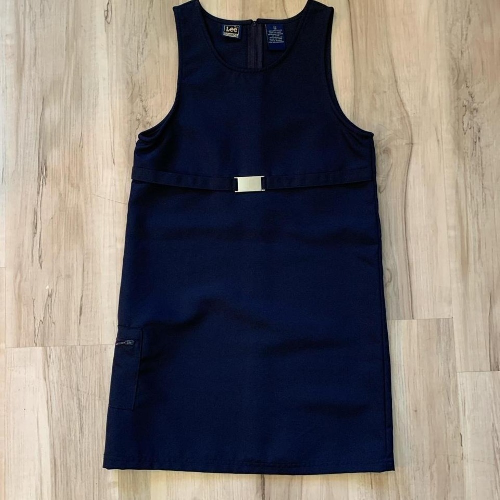Navy blue Lee‎ School A-line dress with gold buckle detail